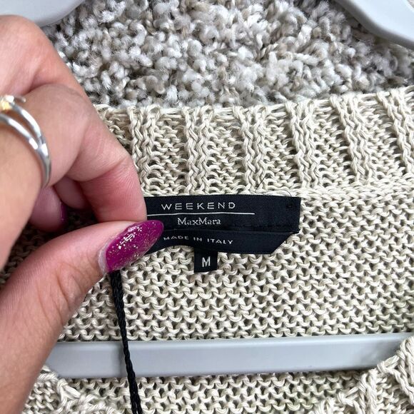 MaxMara Sweater Womens Medium Weekend Ivory Beige Tan Short Sleeve Flax Linen Kn - Picture 2 of 5